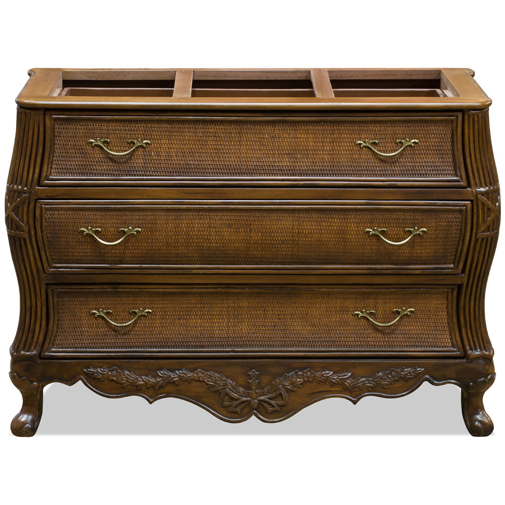 French Motif Rattan Oriental Chest of Drawers