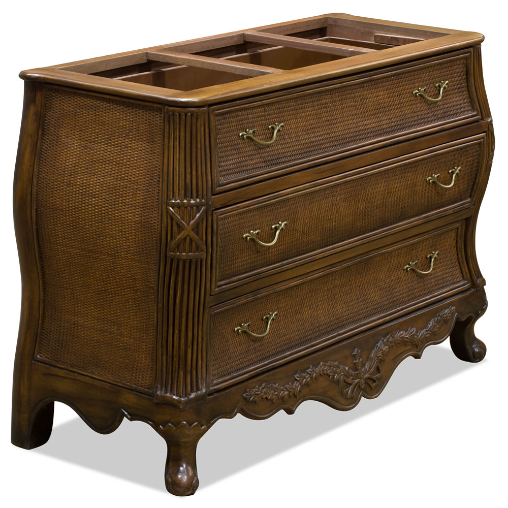 French Motif Rattan Oriental Chest of Drawers