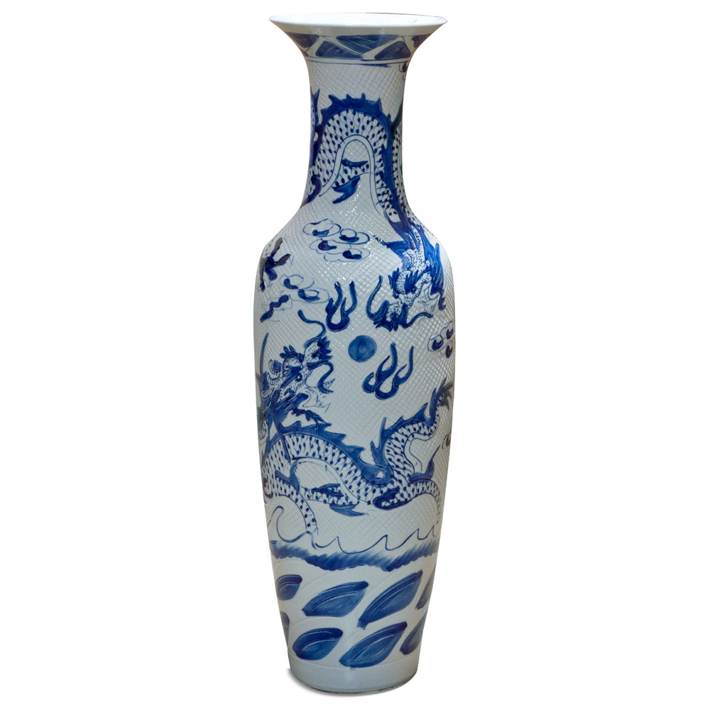 48.5 Inch Blue and White Porcelain Imperial Dragon Motif Chinese Jingdezhen Vase