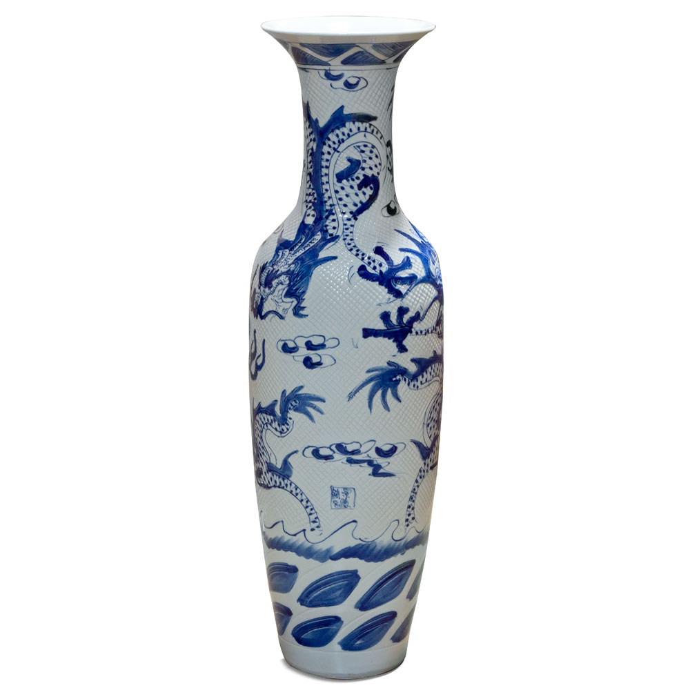 48.5 Inch Blue and White Porcelain Imperial Dragon Motif Chinese Jingdezhen Vase