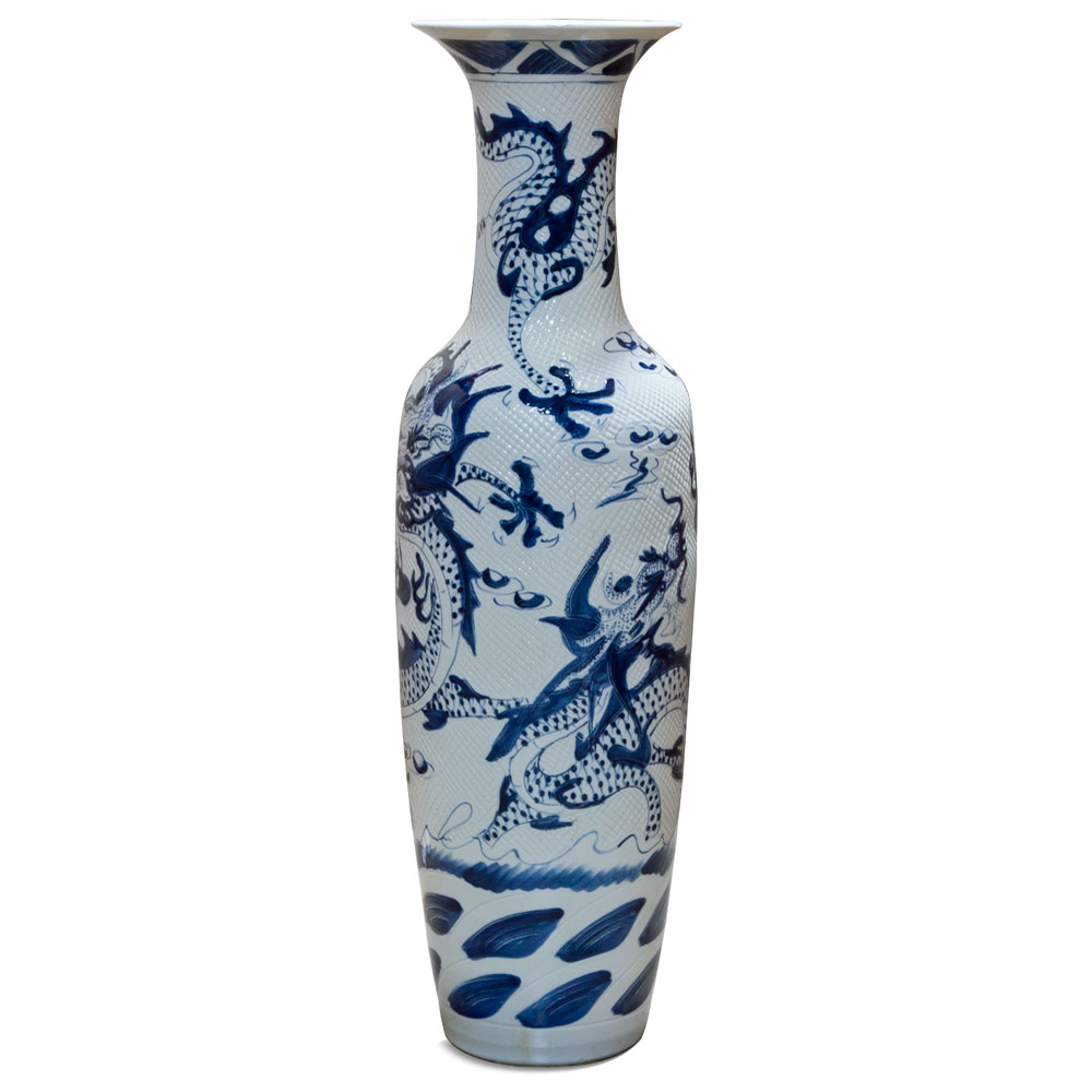 55 Inch Blue and White Porcelain Imperial Dragon Motif Chinese Jingdezhen Vase