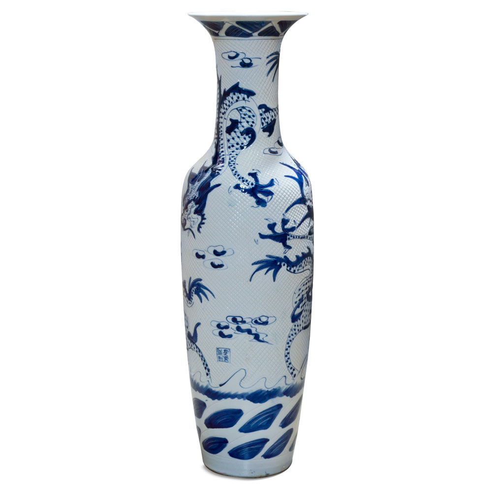 55 Inch Blue and White Porcelain Imperial Dragon Motif Chinese Jingdezhen Vase