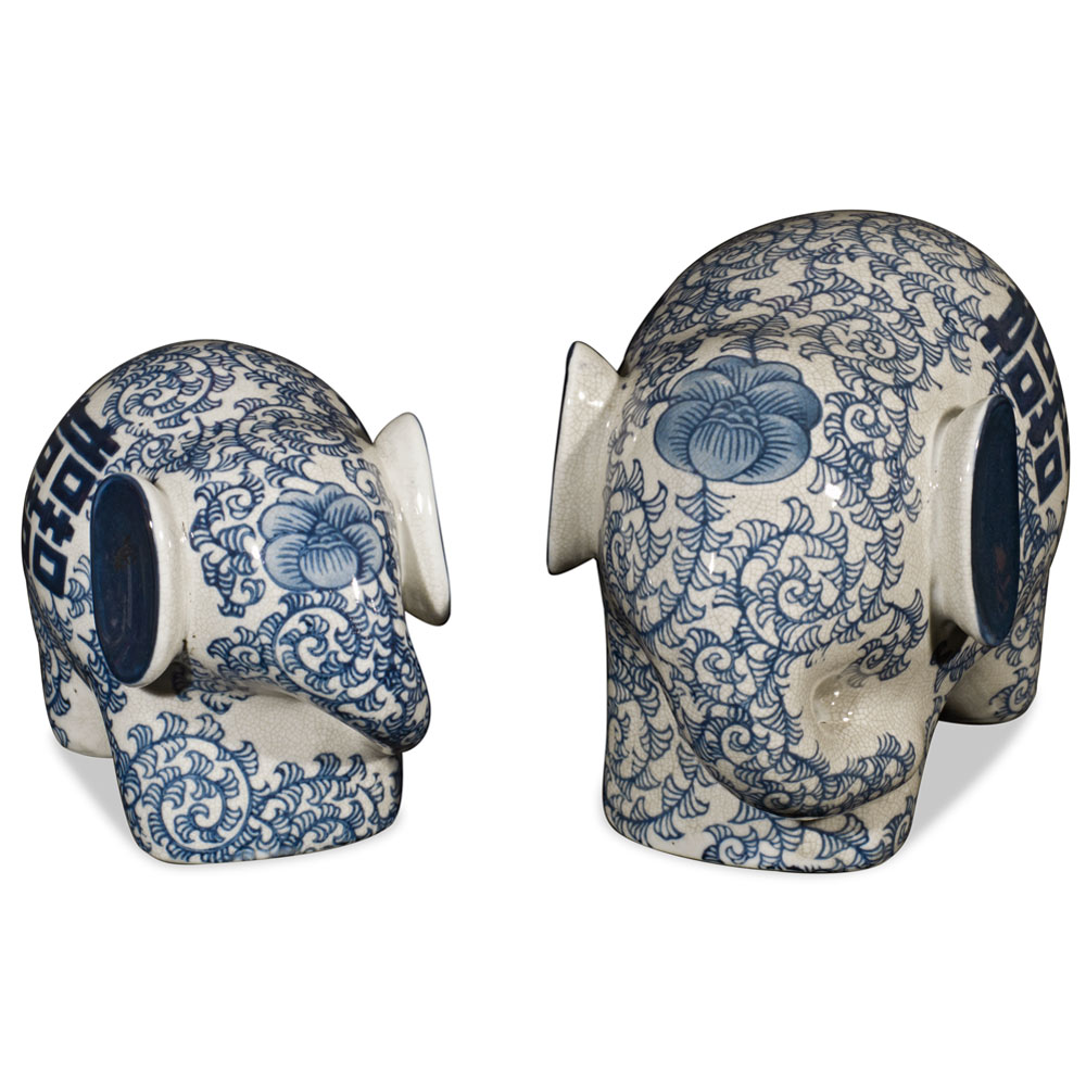 Blue and White Porcelain Double Happiness Elephant Set