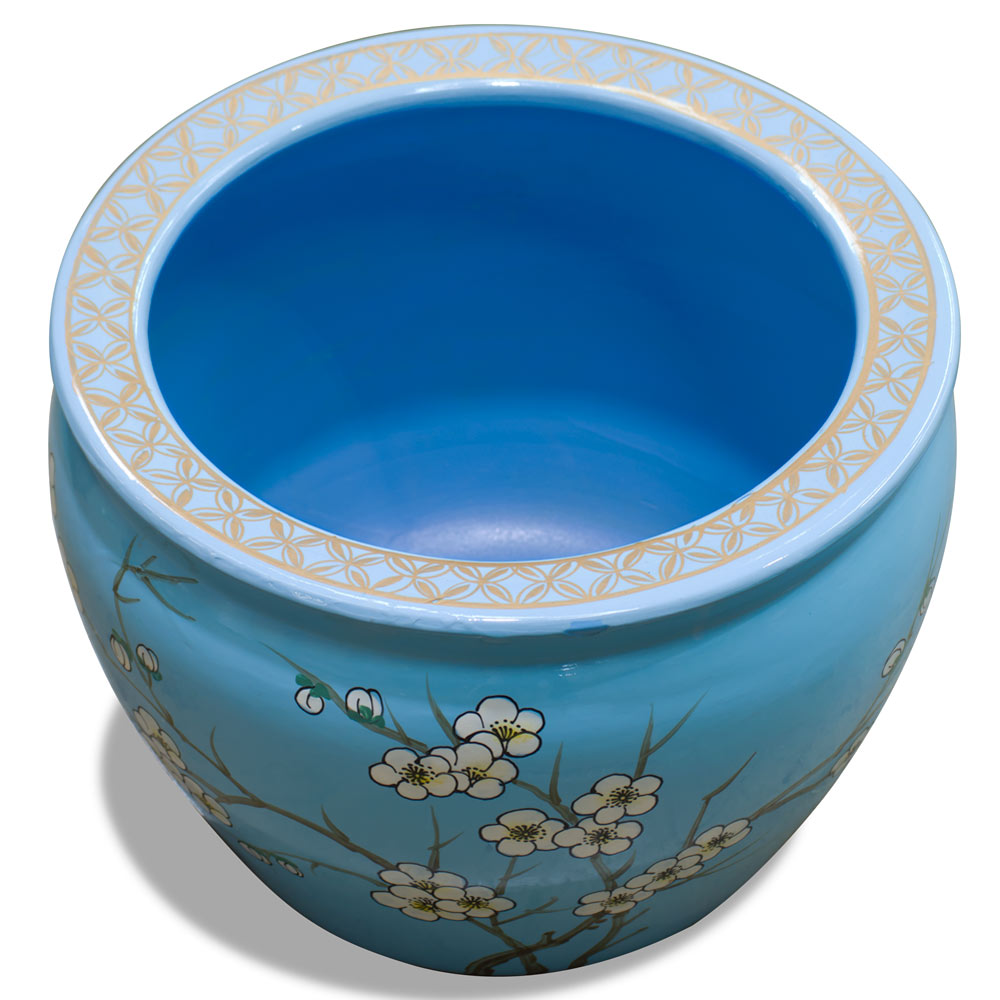 12 Inch Light Blue Porcelain Cherry Blossom Chinese Fishbowl Planter