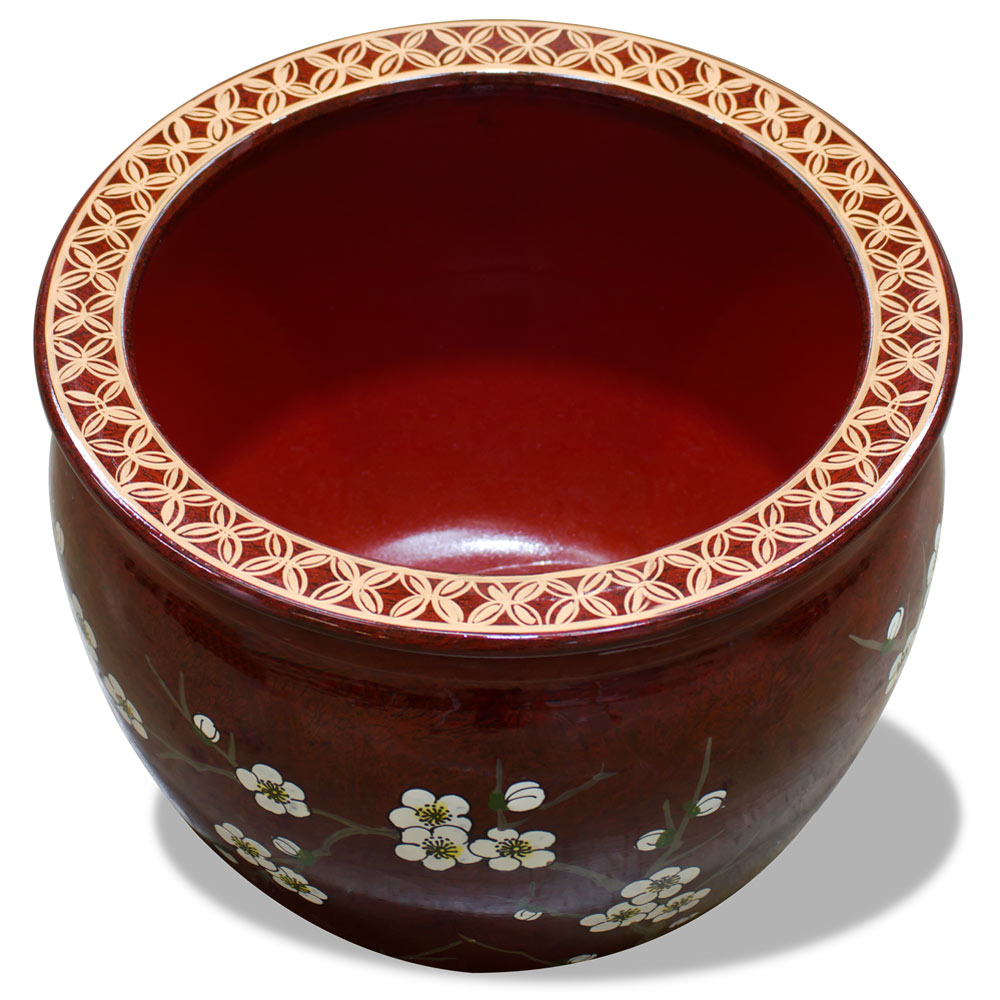 12 Inch Red Porcelain Cherry Blossom Chinese Fishbowl Planter