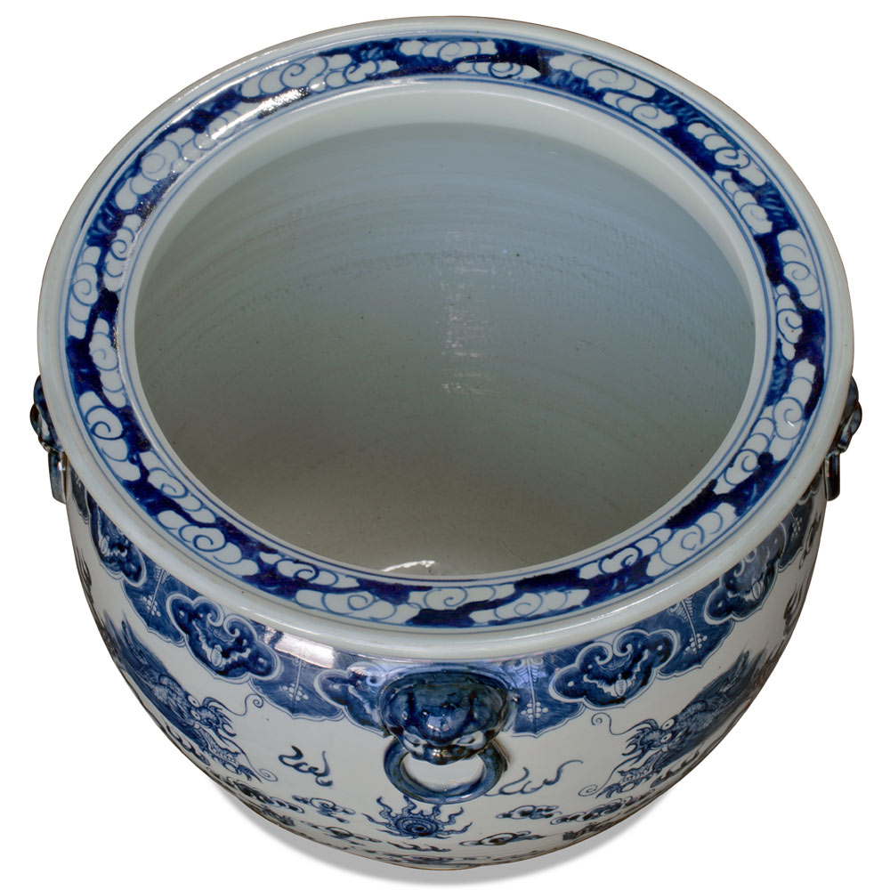 16 Inch Blue and White Porcelain Imperial Dragon Chinese Fishbowl Planter