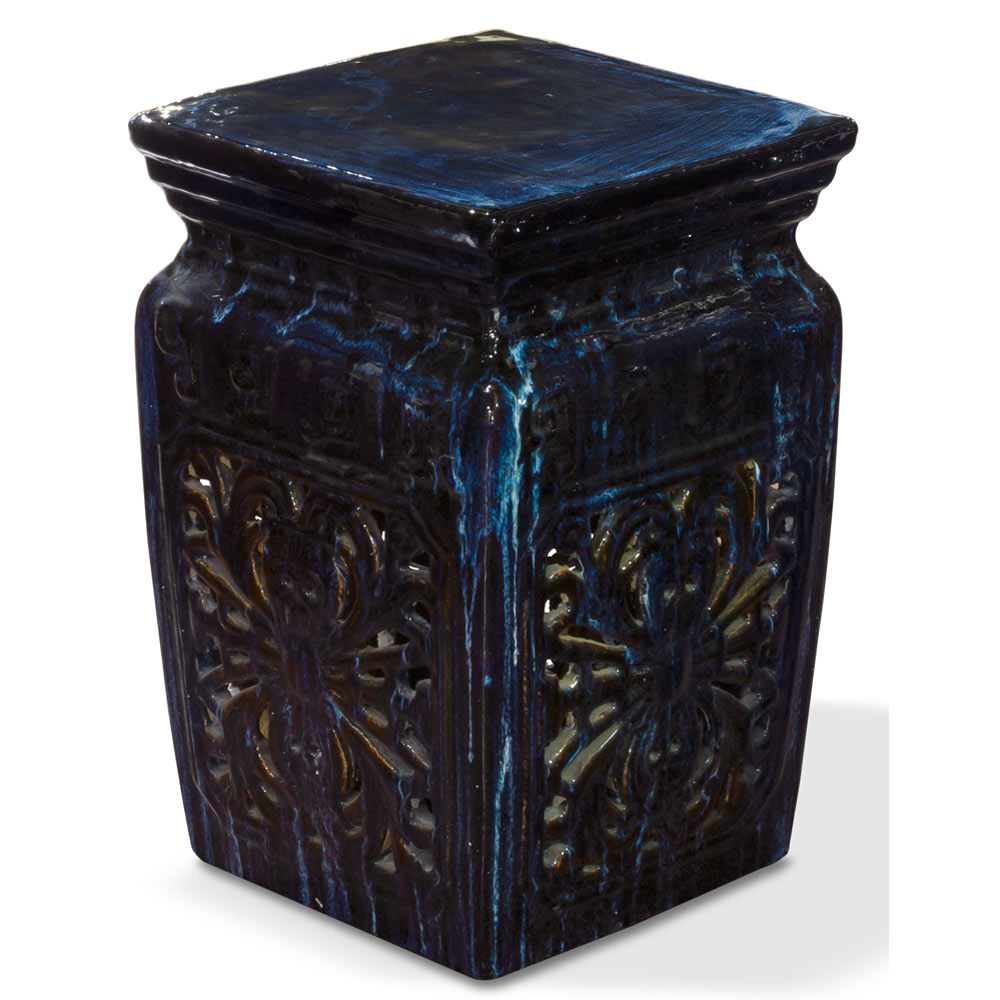 Navy Blue Floral Design Porcelain Chinese Garden Stool