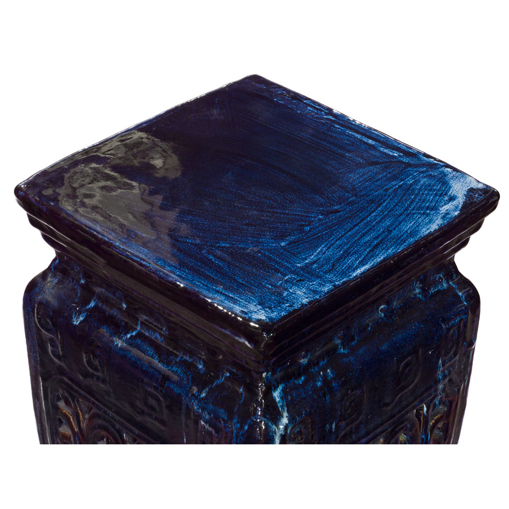 Navy Blue Floral Design Porcelain Chinese Garden Stool