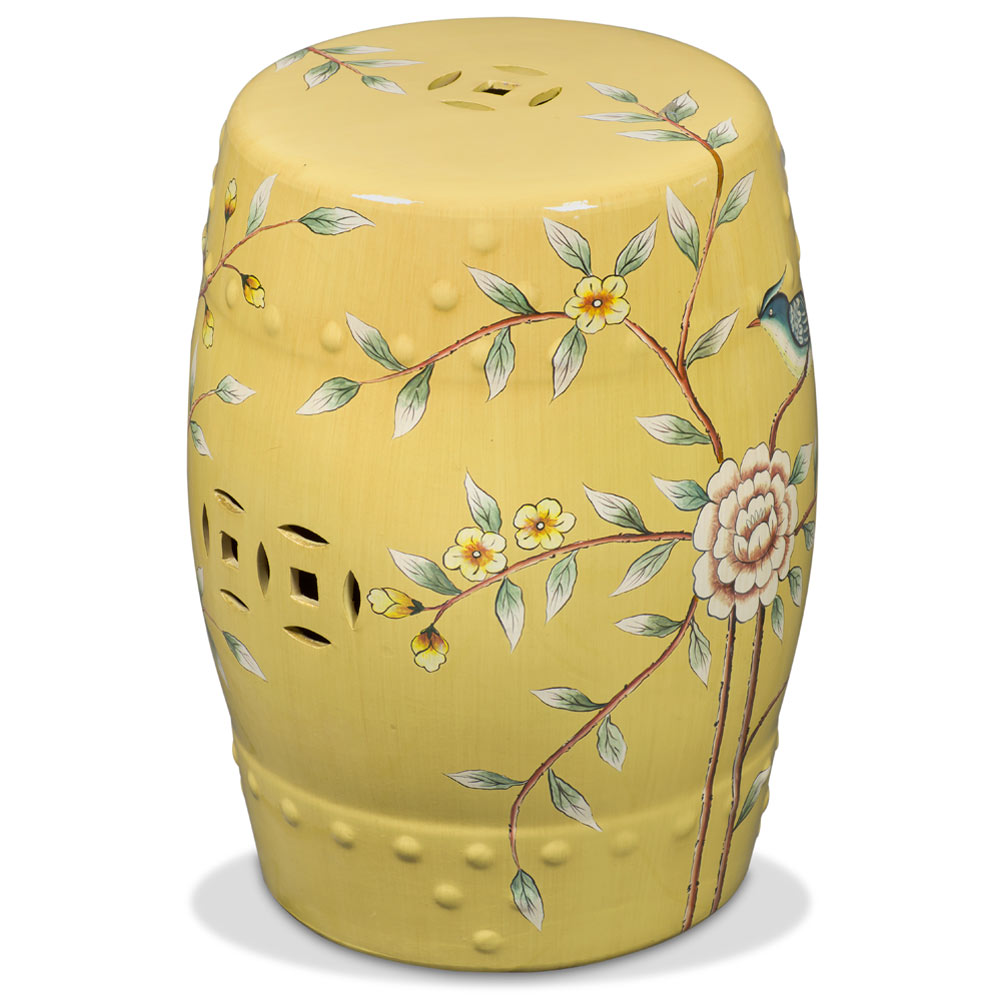 Famille Jaune Peony Motif Asian Garden Stool