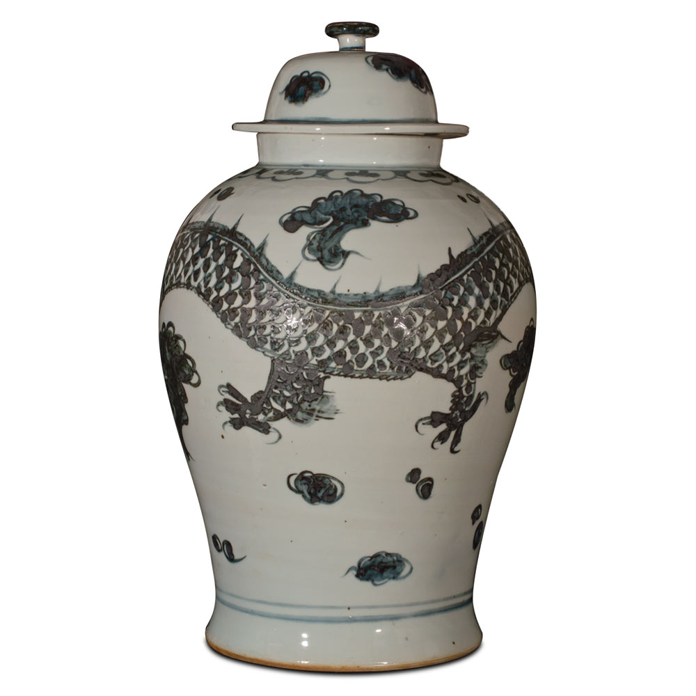 Black and White Porcelain Imperial Prosperity Dragon Oriental Jar