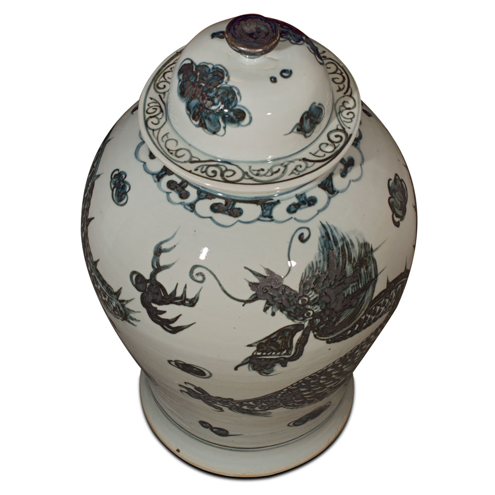 Black and White Porcelain Imperial Prosperity Dragon Oriental Jar