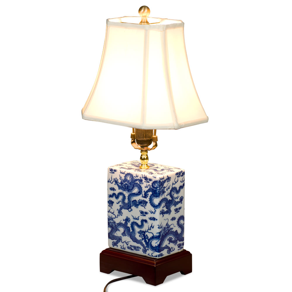 Blue and White Imperial Dragon Motif Asian Porcelain Lamp