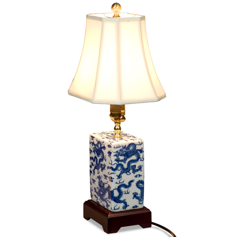 Blue and White Imperial Dragon Motif Asian Porcelain Lamp