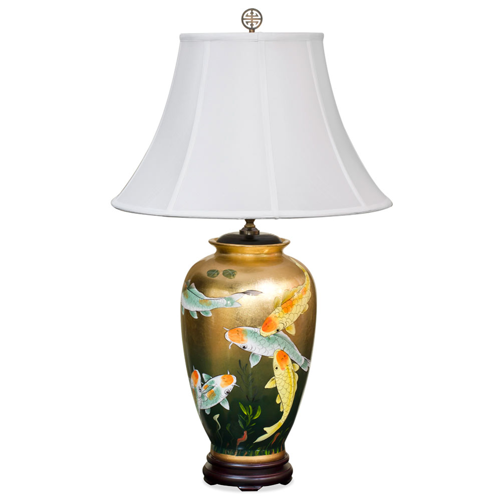 Gold Leaf Prosperity Koi Fish Chinese Ceramic Lamp