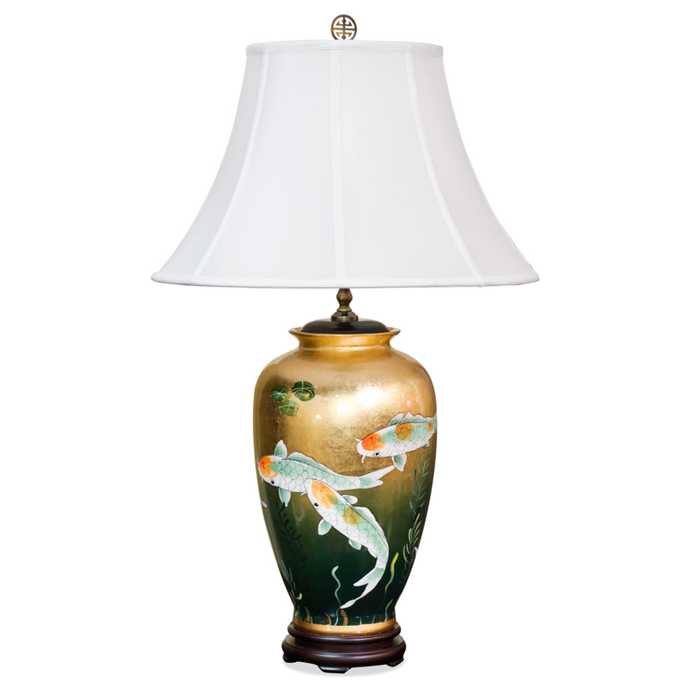 Gold Leaf Prosperity Koi Fish Chinese Ceramic Lamp