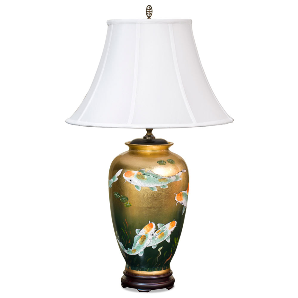 Gold Leaf Prosperity Koi Fish Chinese Ceramic Lamp