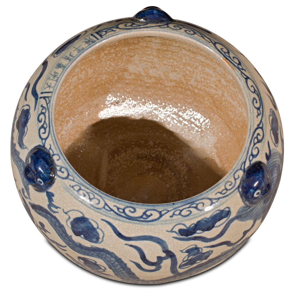 Blue and White Porcelain Double Dragon Asian Planter