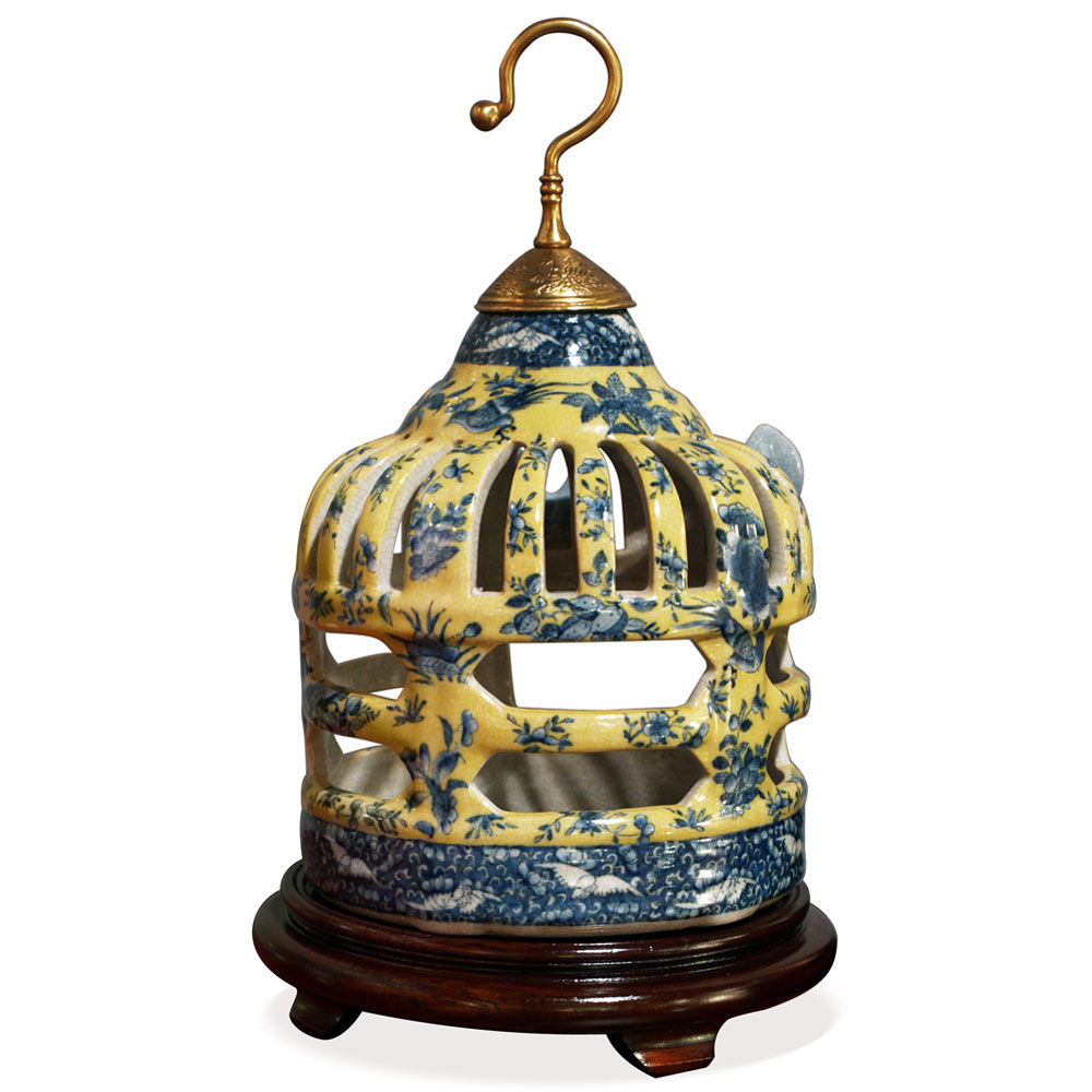 Famille Jaune Porcelain Bird Cage Asian Candle Holder