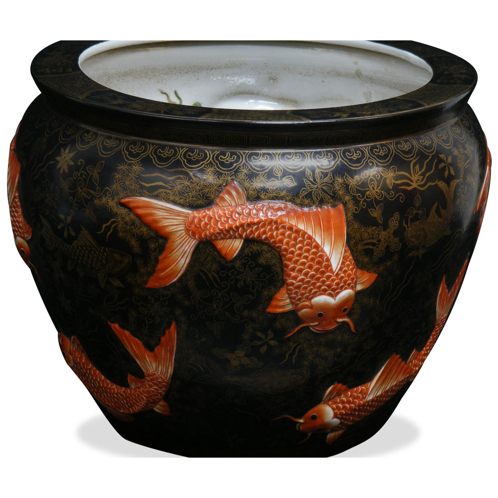 16 Inch Porcelain Koi Fish Motif Chinese Fishbowl Planter