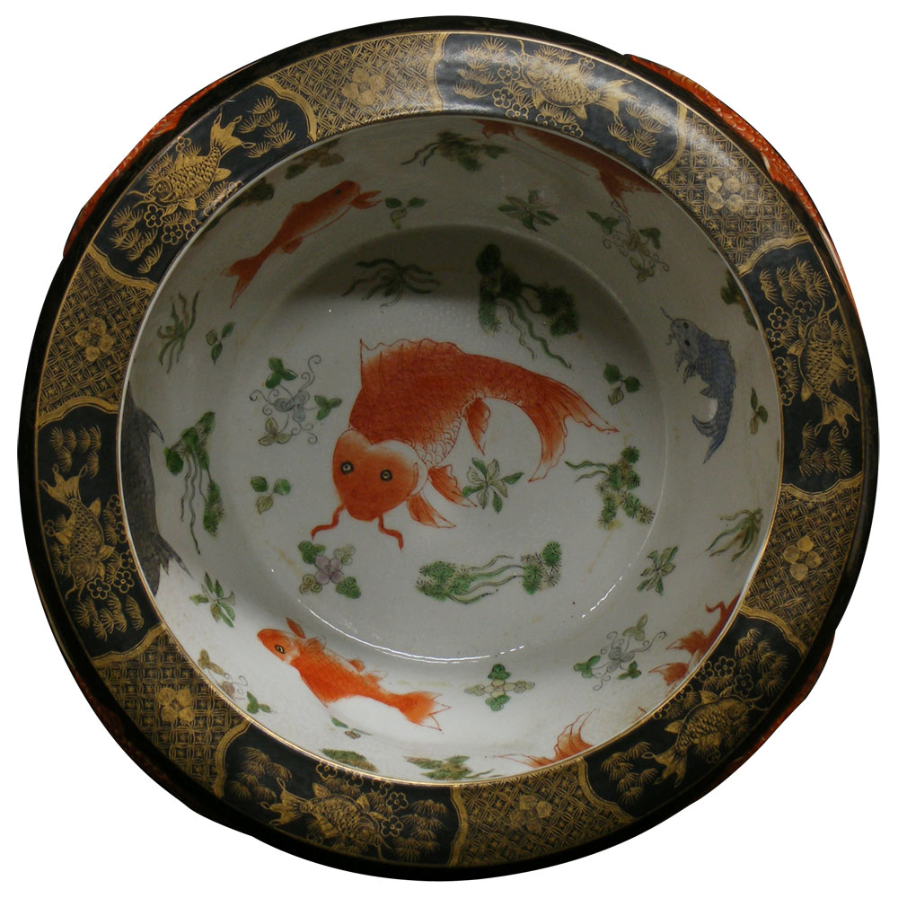 16 Inch Porcelain Koi Fish Motif Chinese Fishbowl Planter