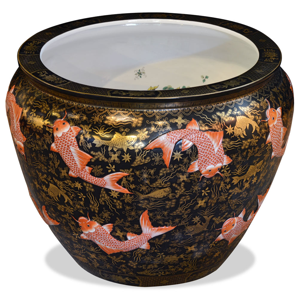 20.5 Inch Porcelain Koi Fish Motif Chinese Fishbowl Planter