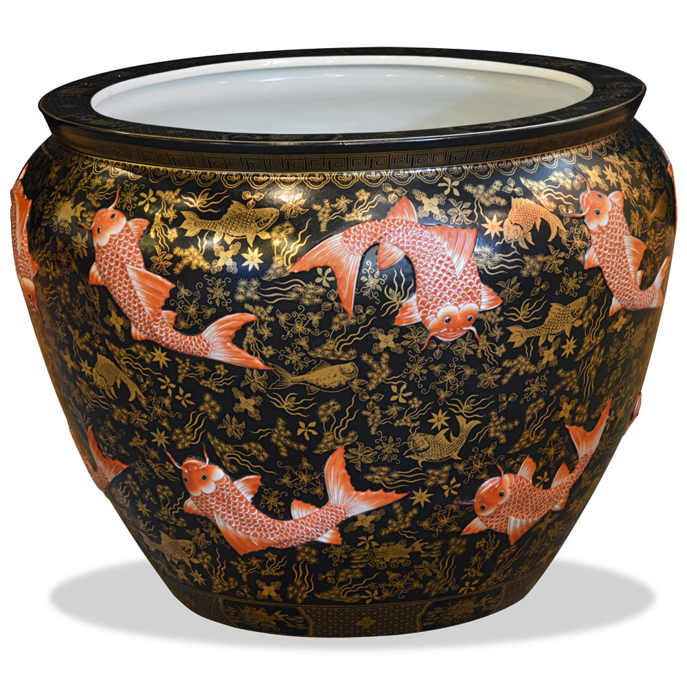 20.5 Inch Porcelain Koi Fish Motif Chinese Fishbowl Planter