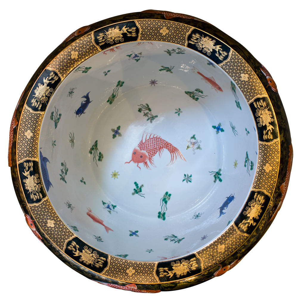 20.5 Inch Porcelain Koi Fish Motif Chinese Fishbowl Planter