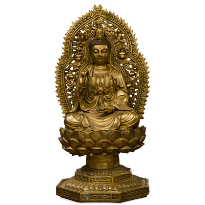 Bronze Guanyin Asian Statue with Willow Branch