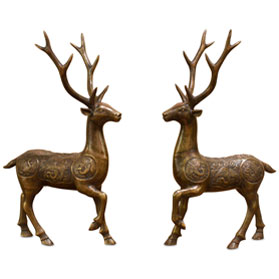 Bronze Chinese Prosperity Ring Deer Statues