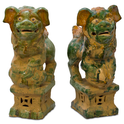 Tang Tri-Color Glazed Ceramic Chinese Foo Dog Set