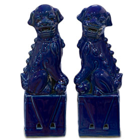 Dark Blue Porcelain Chinese Foo Dog Set