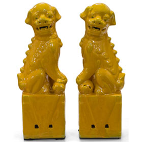 Yellow Porcelain Chinese Foo Dog Set