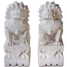 20.5 Inch Tall Marble Chinese Foo Dogs Statue Set