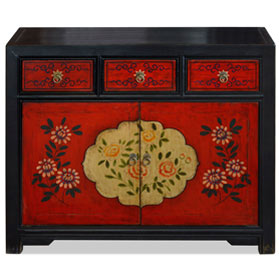 Elmwood Floral Motif Tibetan Cabinet