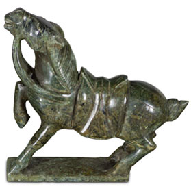 Dark Green Chinese Jade Warrior Horse Sculpture