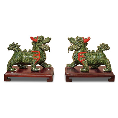 Green Porcelain Regal Kirin Oriental Figurine Set