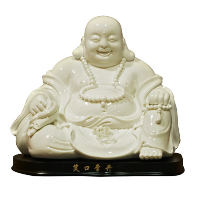 White Porcelain Chinese Happy Buddha Statue with Stand