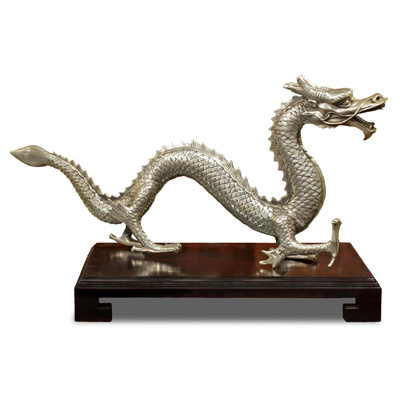 Silver Plated Prosperity Dragon Asian Figurine