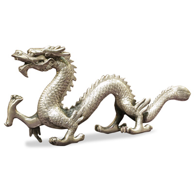 Silver Plated Prosperity Dragon Asian Figurine