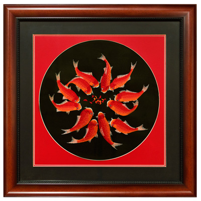 Chinese Silk Embroidery Wall Art with Prosperity Koi Fish