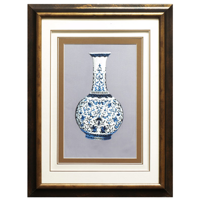 Chinese Silk Embroidery of Blue and White Ming Vase