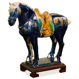 Tang Tri-Color Glazed Ceramic Chinese Horse Statue