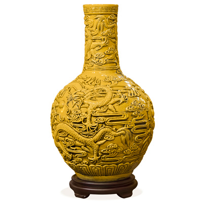 Yellow Porcelain Imperial Dragon Chinese Temple Vase