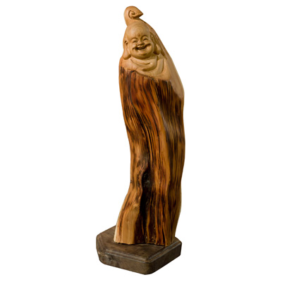 Cedar Wood Root Happy Buddha Asian Sculpture