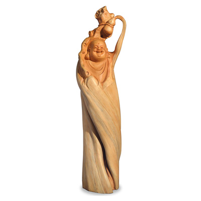 Cedar Wood Root Happy Buddha Asian Sculpture