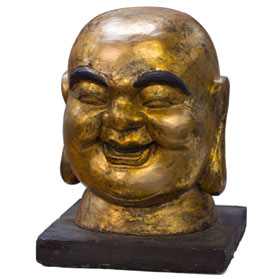 Gilt Wooden Chinese Happy Buddha Head  Sculpture