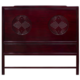 Dark Cherry Rosewood Queen Size Chinese Longevity Headboard