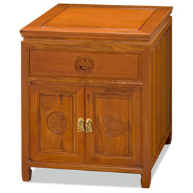 Natural Finish Rosewood Chinese Longevity Design Nightstand