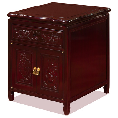 Dark Cherry Rosewood Dragon and Phoenix Oriental Nightstand