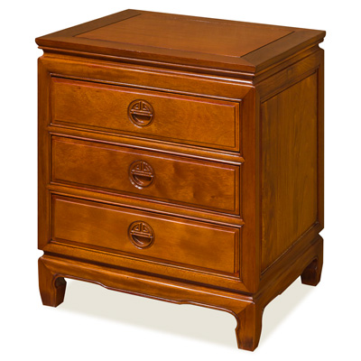 Natural Finish Rosewood Chinese Longevity Design Nightstand